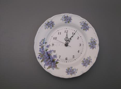 Porcelánové hodiny talíř 25cm Pomněnky - Kliknutím zobrazíte detail obrázku.